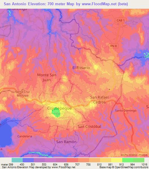 San Antonio,El Salvador Elevation Map