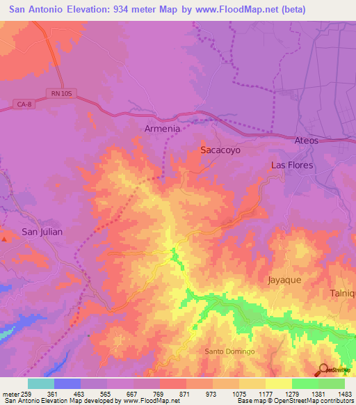 San Antonio,El Salvador Elevation Map