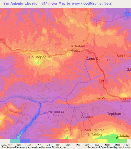 San Antonio,El Salvador Elevation Map