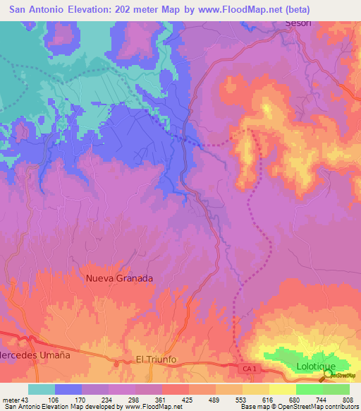 San Antonio,El Salvador Elevation Map