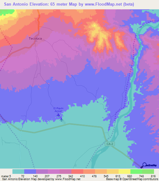 San Antonio,El Salvador Elevation Map