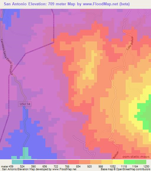 San Antonio,El Salvador Elevation Map
