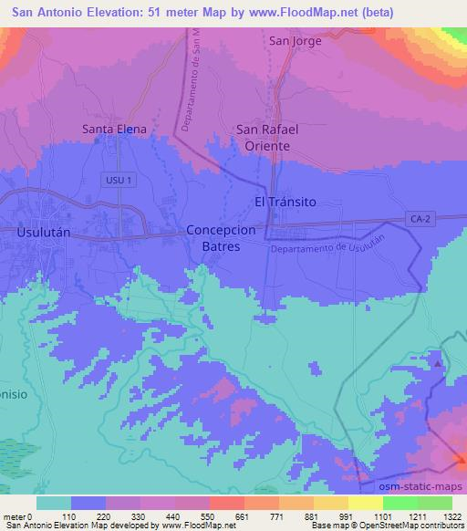 San Antonio,El Salvador Elevation Map