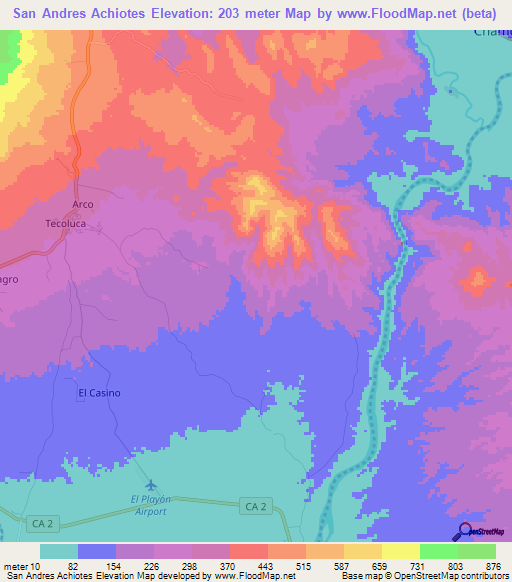 San Andres Achiotes,El Salvador Elevation Map