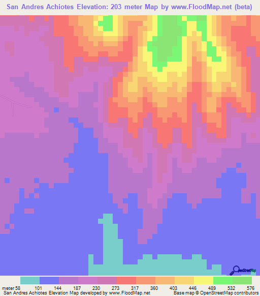 San Andres Achiotes,El Salvador Elevation Map