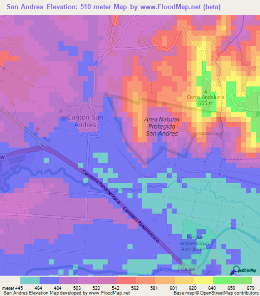 San Andres,El Salvador Elevation Map