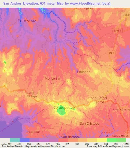 San Andres,El Salvador Elevation Map