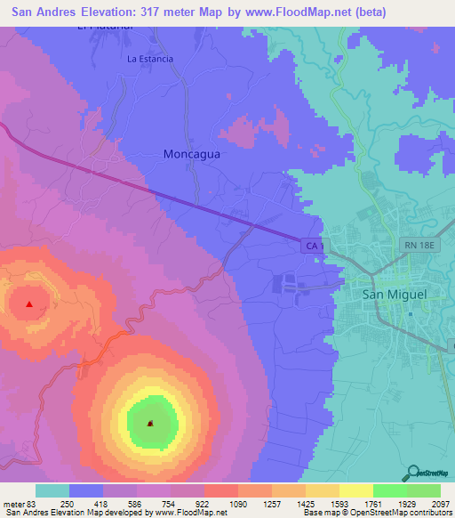 San Andres,El Salvador Elevation Map