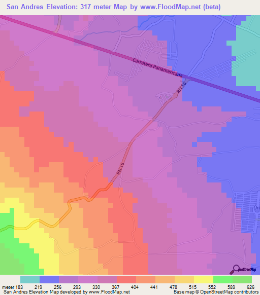 San Andres,El Salvador Elevation Map