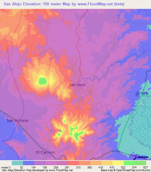 San Alejo,El Salvador Elevation Map