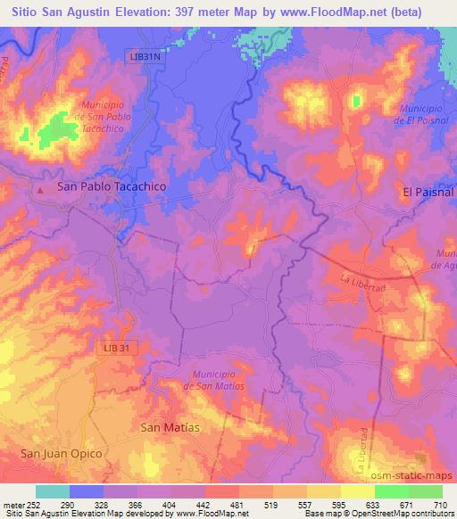 Sitio San Agustin,El Salvador Elevation Map