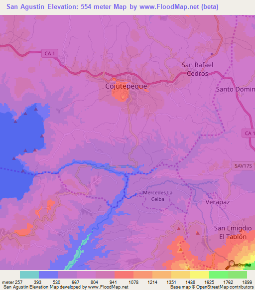 San Agustin,El Salvador Elevation Map