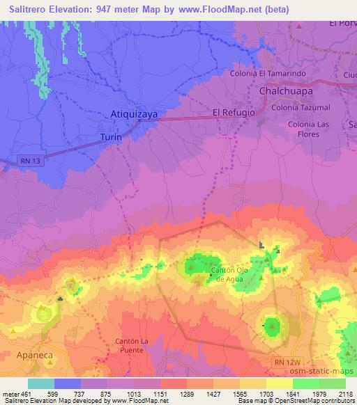 Salitrero,El Salvador Elevation Map