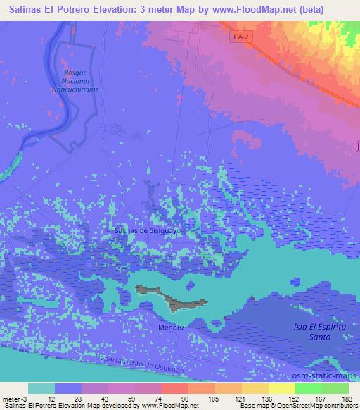 Salinas El Potrero,El Salvador Elevation Map