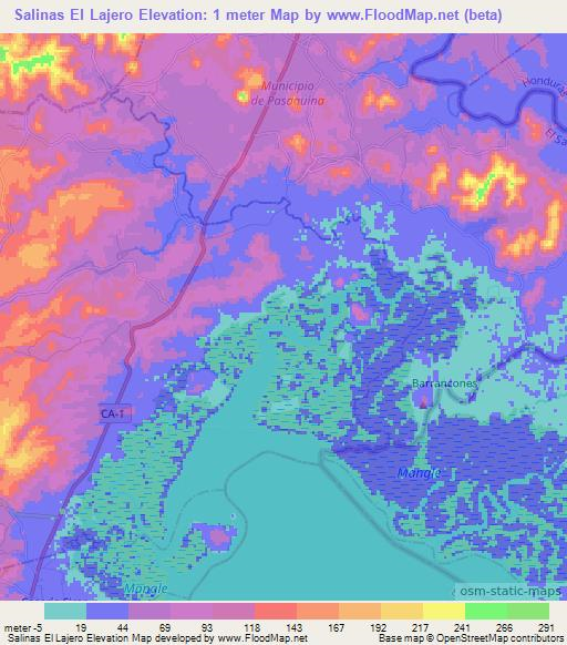 Salinas El Lajero,El Salvador Elevation Map