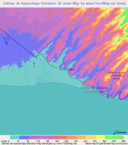 Salinas de Ayacachapa,El Salvador Elevation Map