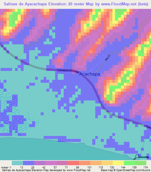 Salinas de Ayacachapa,El Salvador Elevation Map