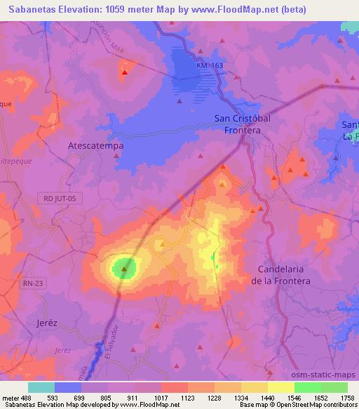 Sabanetas,El Salvador Elevation Map