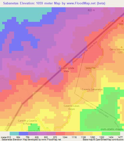 Sabanetas,El Salvador Elevation Map