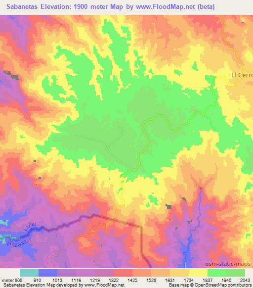 Sabanetas,El Salvador Elevation Map
