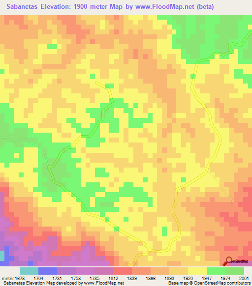 Sabanetas,El Salvador Elevation Map