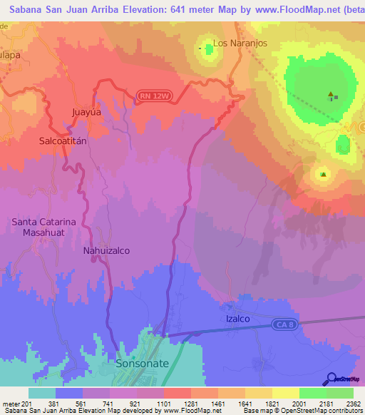Sabana San Juan Arriba,El Salvador Elevation Map