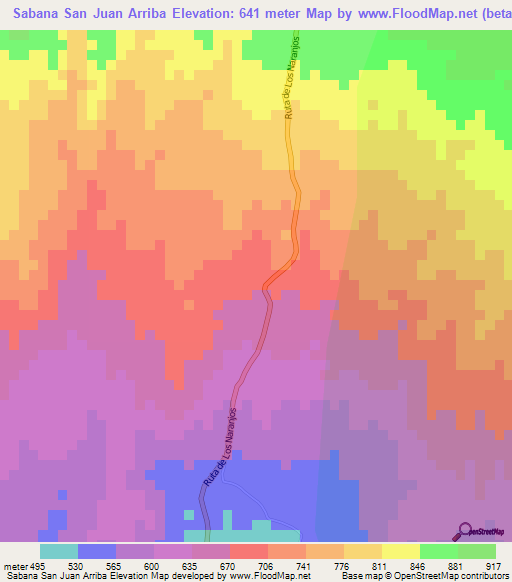 Sabana San Juan Arriba,El Salvador Elevation Map
