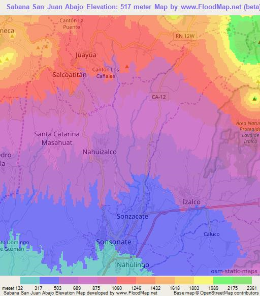 Sabana San Juan Abajo,El Salvador Elevation Map