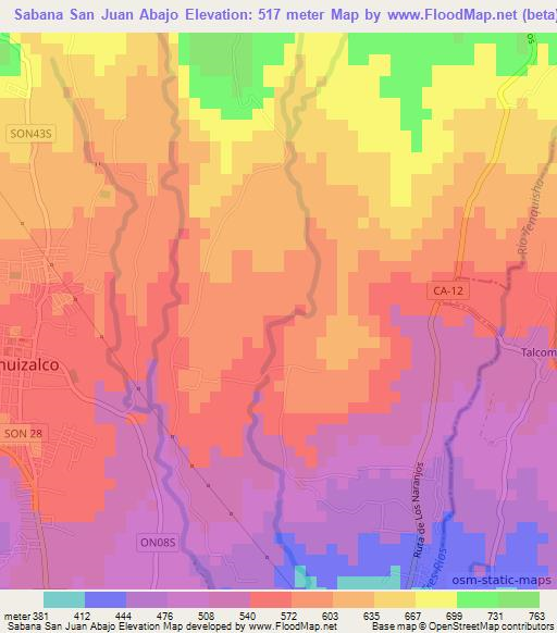 Sabana San Juan Abajo,El Salvador Elevation Map