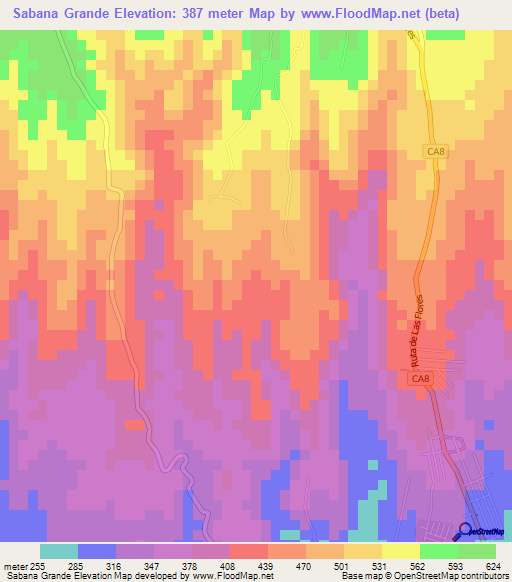 Sabana Grande,El Salvador Elevation Map