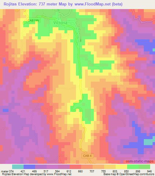 Rojitas,El Salvador Elevation Map