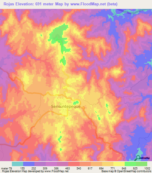 Rojas,El Salvador Elevation Map