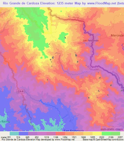Rio Grande de Cardoza,El Salvador Elevation Map