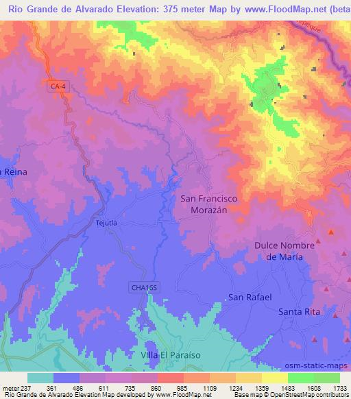 Rio Grande de Alvarado,El Salvador Elevation Map