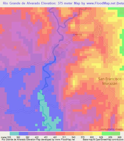 Rio Grande de Alvarado,El Salvador Elevation Map