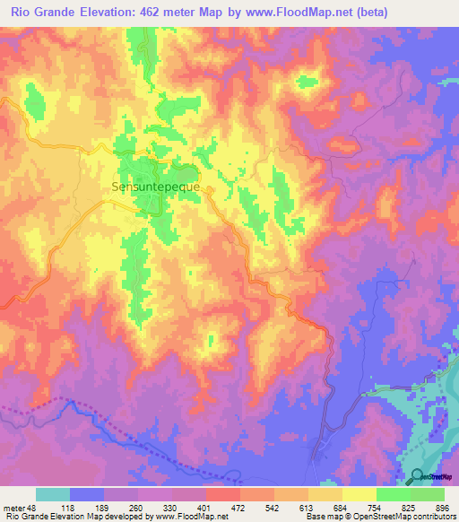 Rio Grande,El Salvador Elevation Map