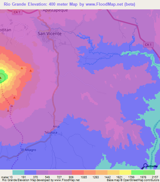 Rio Grande,El Salvador Elevation Map