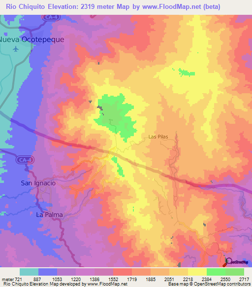 Rio Chiquito,El Salvador Elevation Map