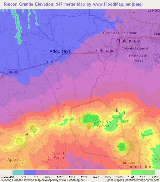 Rincon Grande,El Salvador Elevation Map
