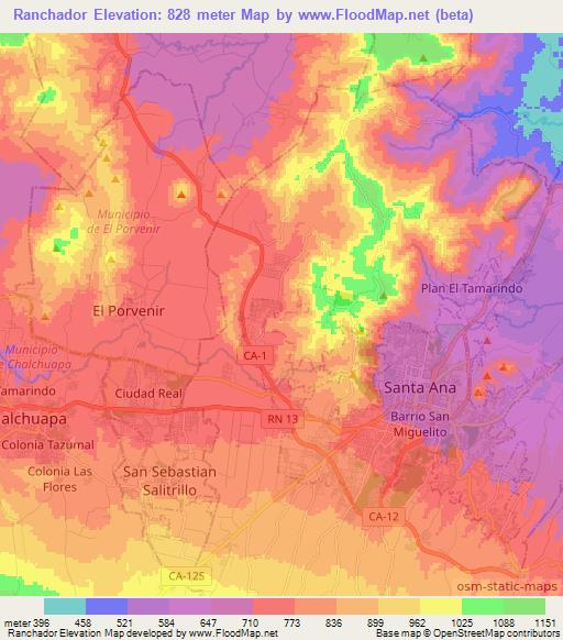 Ranchador,El Salvador Elevation Map