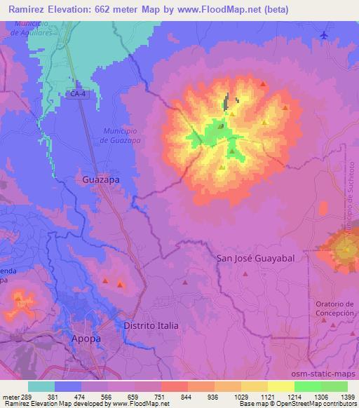 Ramirez,El Salvador Elevation Map