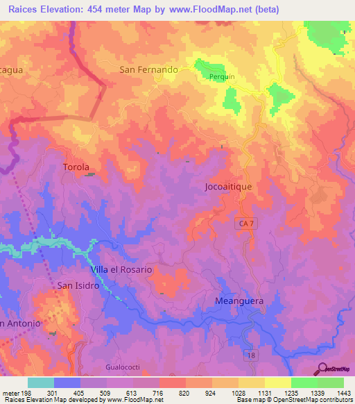 Raices,El Salvador Elevation Map
