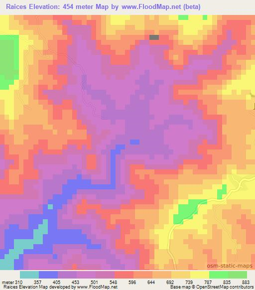 Raices,El Salvador Elevation Map