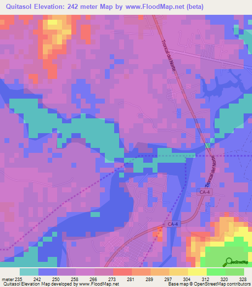 Quitasol,El Salvador Elevation Map
