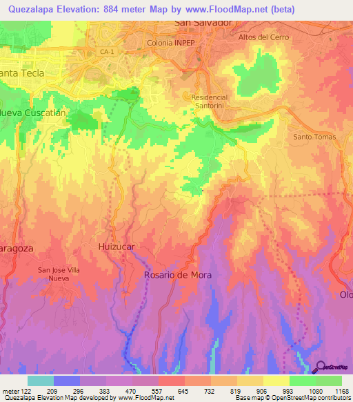 Quezalapa,El Salvador Elevation Map