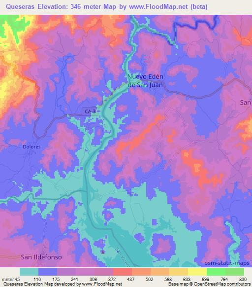 Queseras,El Salvador Elevation Map
