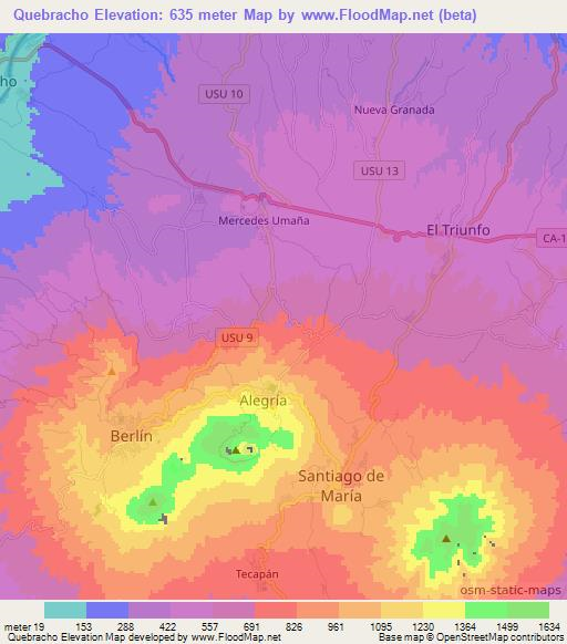 Quebracho,El Salvador Elevation Map