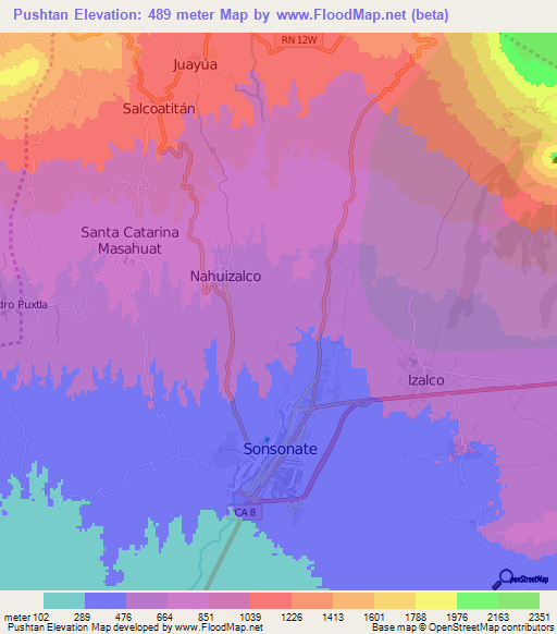 Pushtan,El Salvador Elevation Map