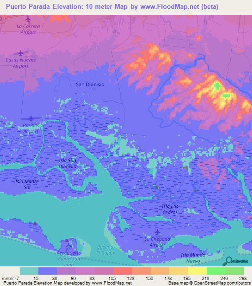Puerto Parada,El Salvador Elevation Map