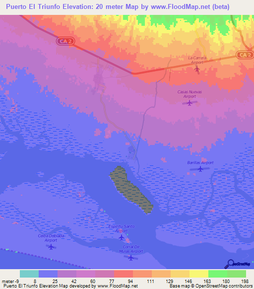 Puerto El Triunfo,El Salvador Elevation Map